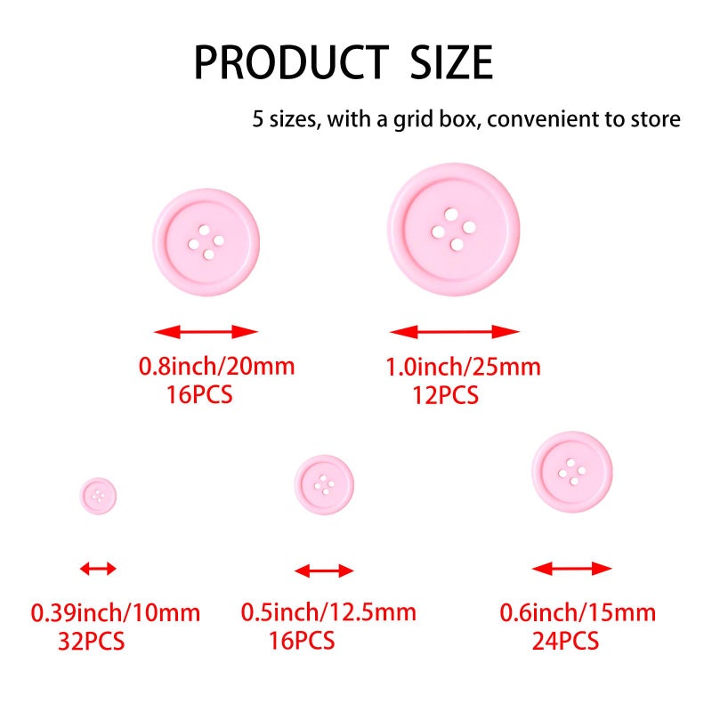 Lilaly 100 pcs Buttons for Crafts Buttons, Button DIY Buttons, Mixed Sewing Buttons, 5 Sizes of Round Mixed Buttons Suitable for for Crafts, Coats, Shirts, Pants, Shorts and More(Pink) - Image 2